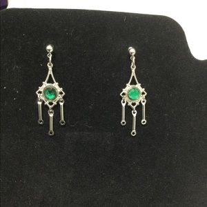 Vintage Green & Silver Stud Dangles